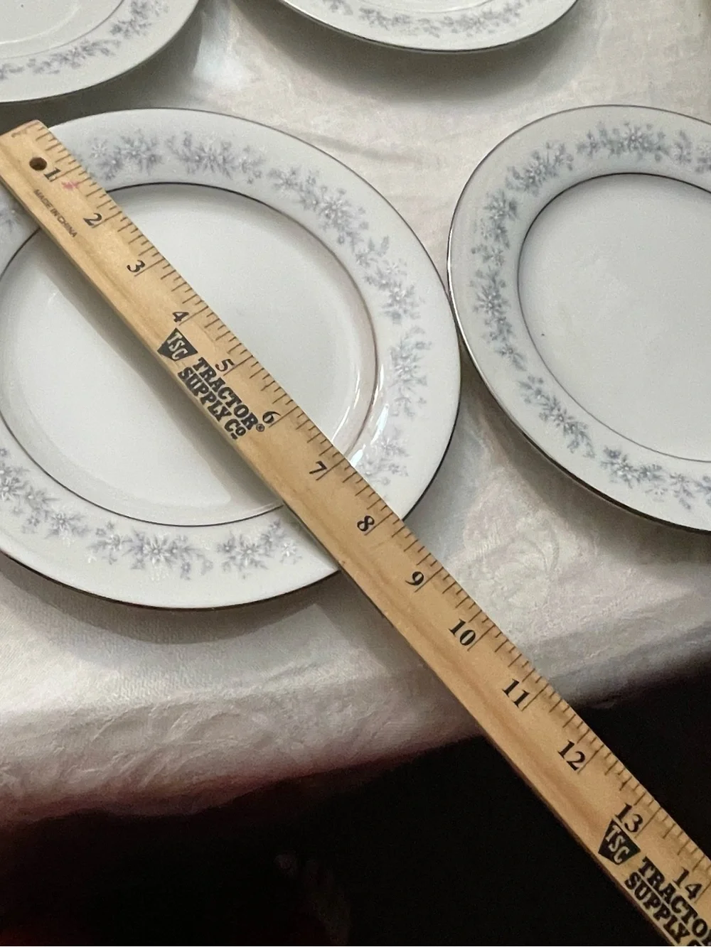 Noritake White Porcelain Dinner Plates with Silver Floral Trim